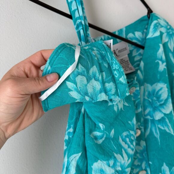 NWT K Petite Women's Vintage 2 Piece Set Dress and Short Sleeve Top Blue Floral - Picture 4 of 7
